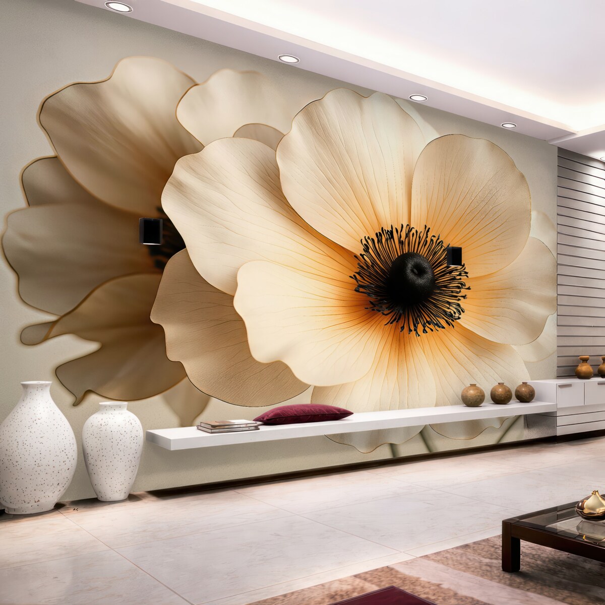 Fototapeta Wielki kwiat, jasny, kremowy, pomarańczowy.