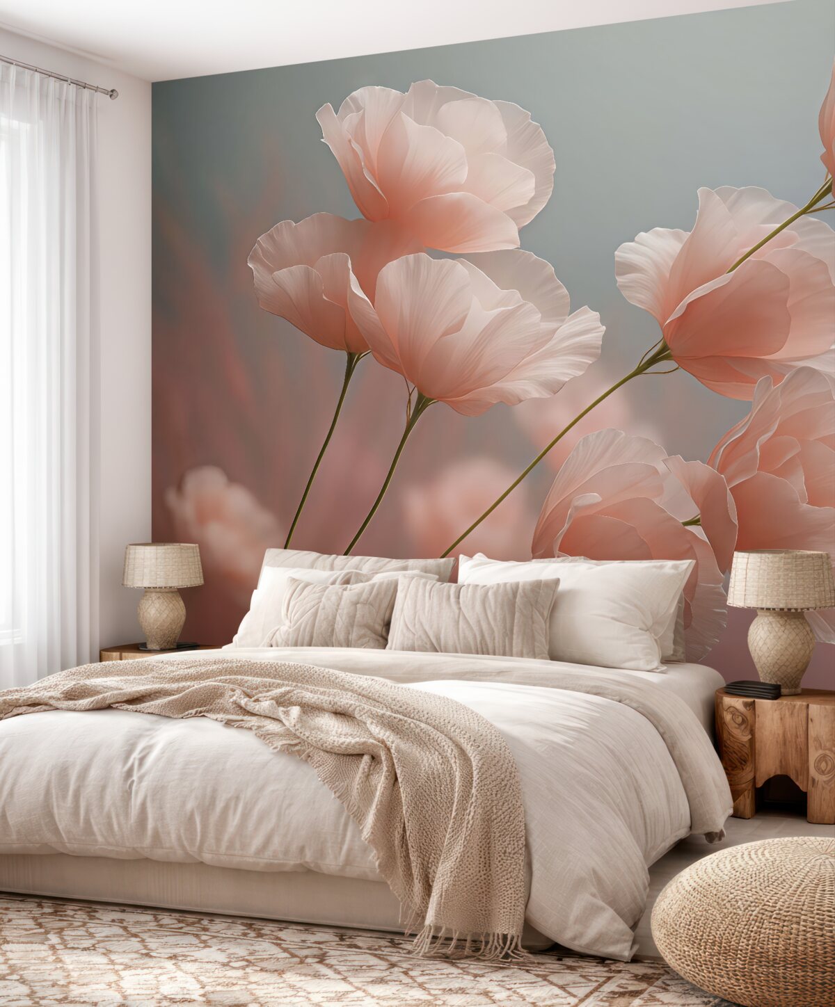 Fototapeta Subtelne kwiaty na różowym, niebieskim tle.