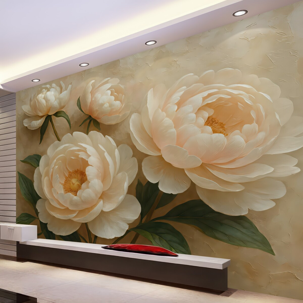 Fototapeta Kwiaty piwonii, wielkie kwiaty, mur.