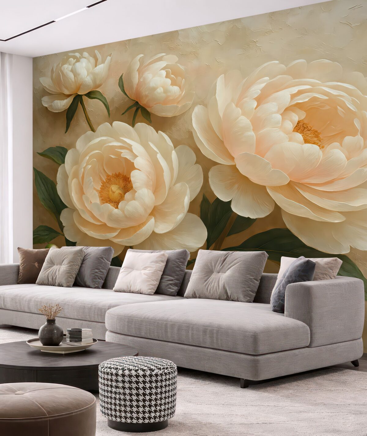 Fototapeta Kwiaty piwonii, wielkie kwiaty, mur.