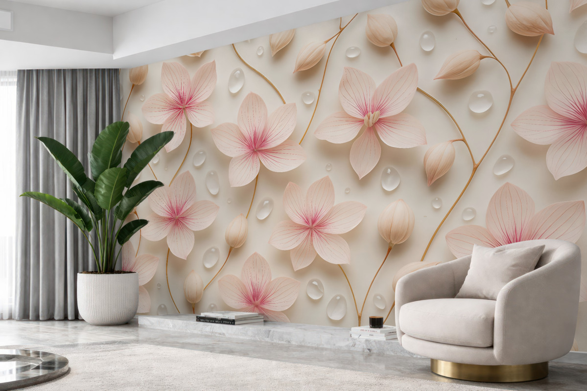 Fototapeta Subtelne płatki różane z kroplami wody.