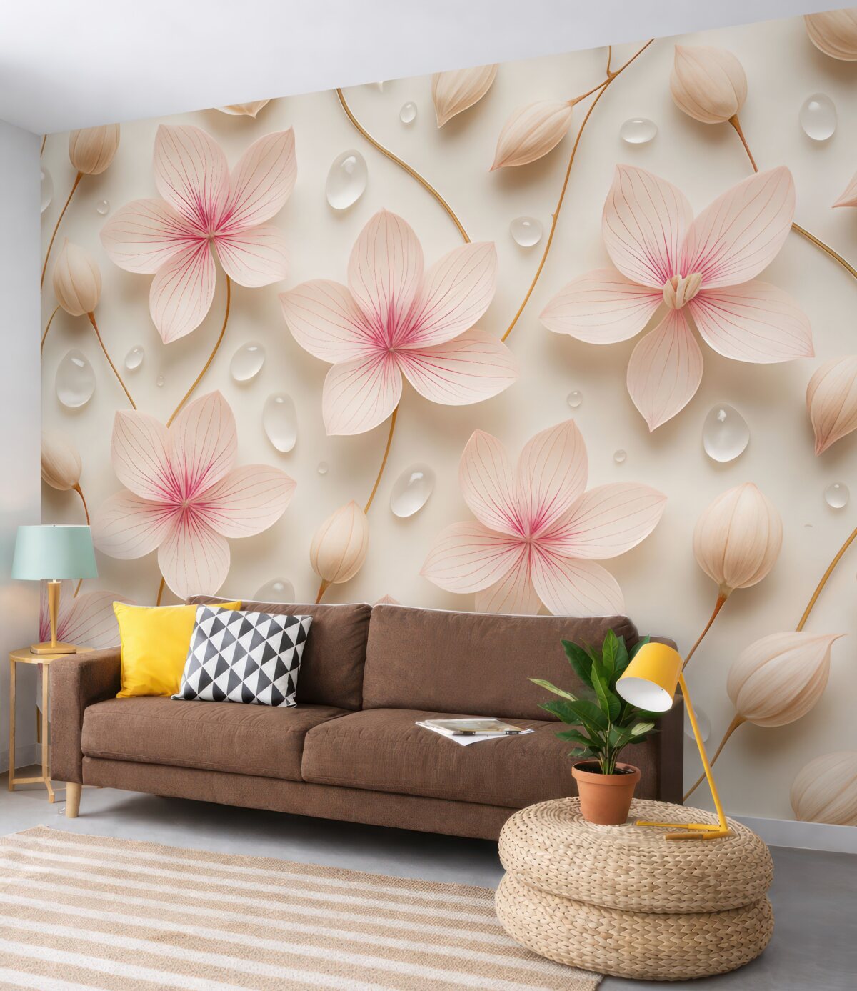 Fototapeta Subtelne płatki różane z kroplami wody.