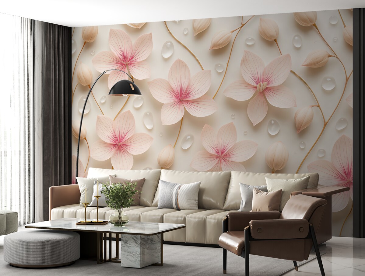 Fototapeta Subtelne płatki różane z kroplami wody.