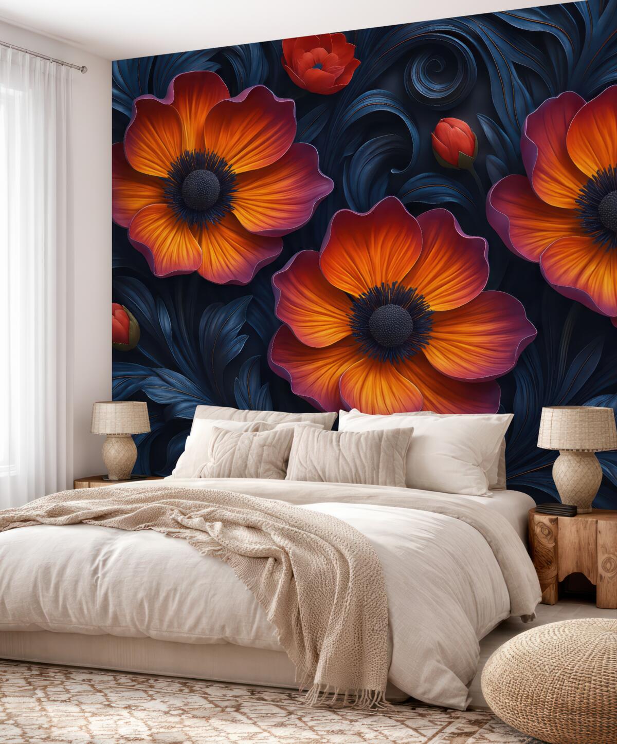 Fototapeta Grafika 3D abstrakcyjnych, jasnych roślin w stylu barokowym.