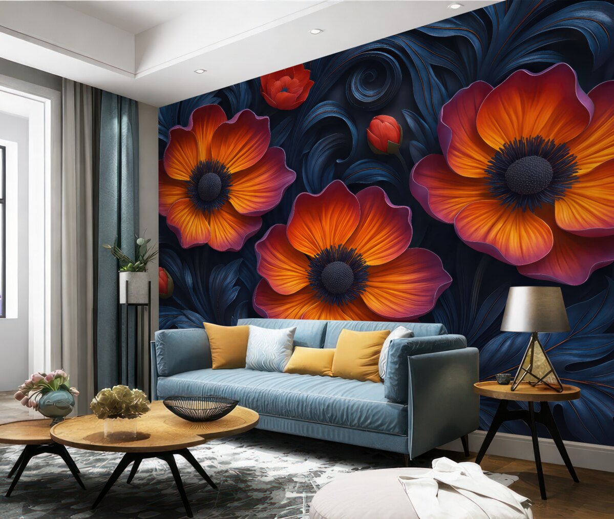 Fototapeta Grafika 3D abstrakcyjnych, jasnych roślin w stylu barokowym.