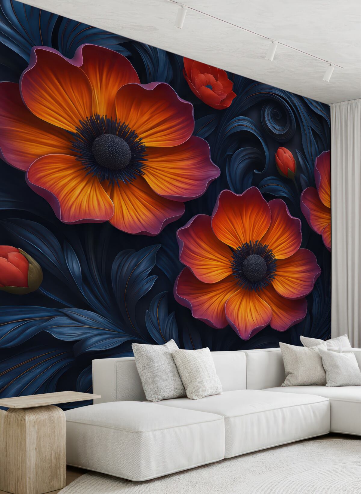 Fototapeta Grafika 3D abstrakcyjnych, jasnych roślin w stylu barokowym.