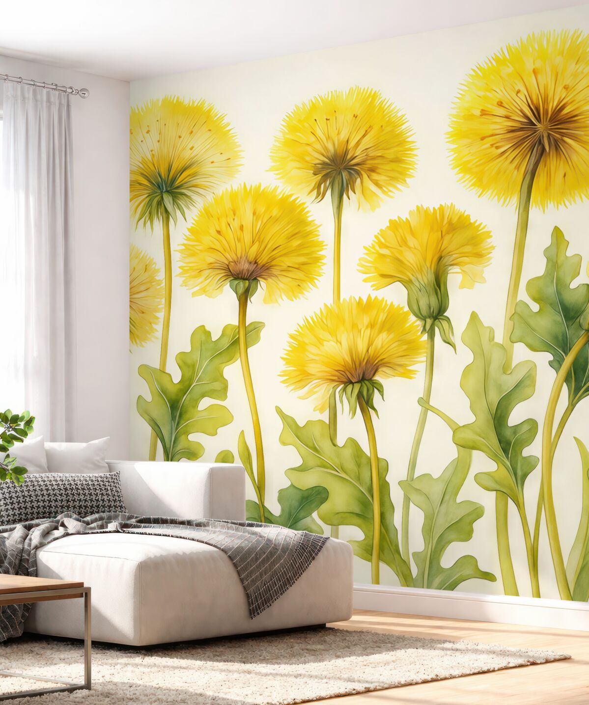 Fototapeta Kwitnące żółte mniszki medyczne akwarelą.