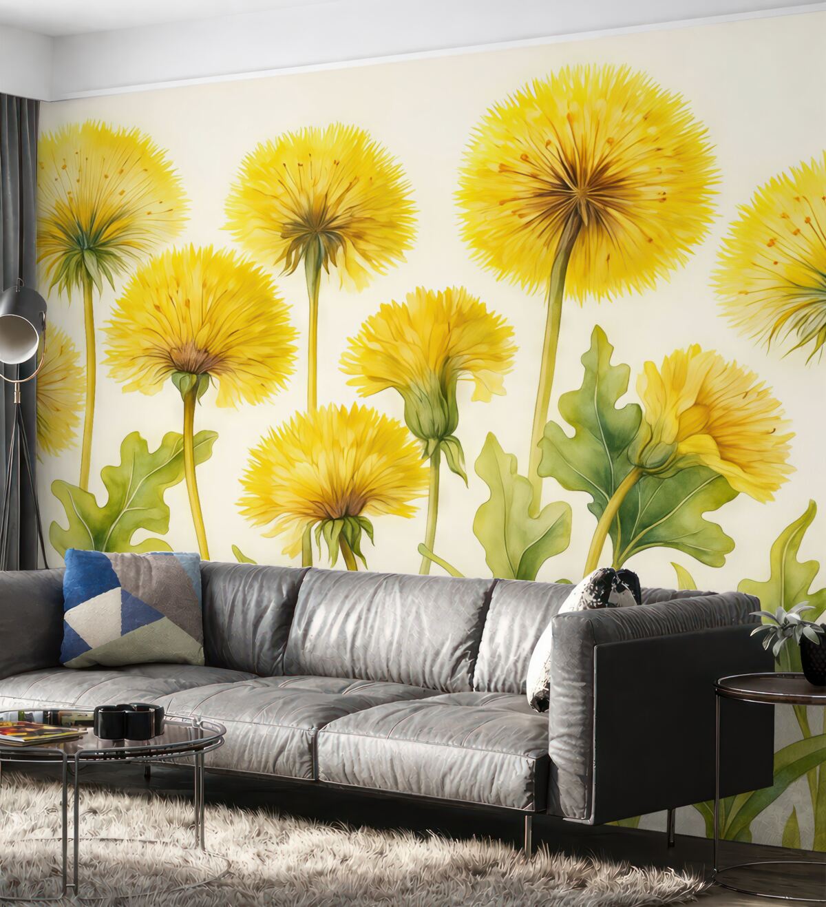 Fototapeta Kwitnące żółte mniszki medyczne akwarelą.