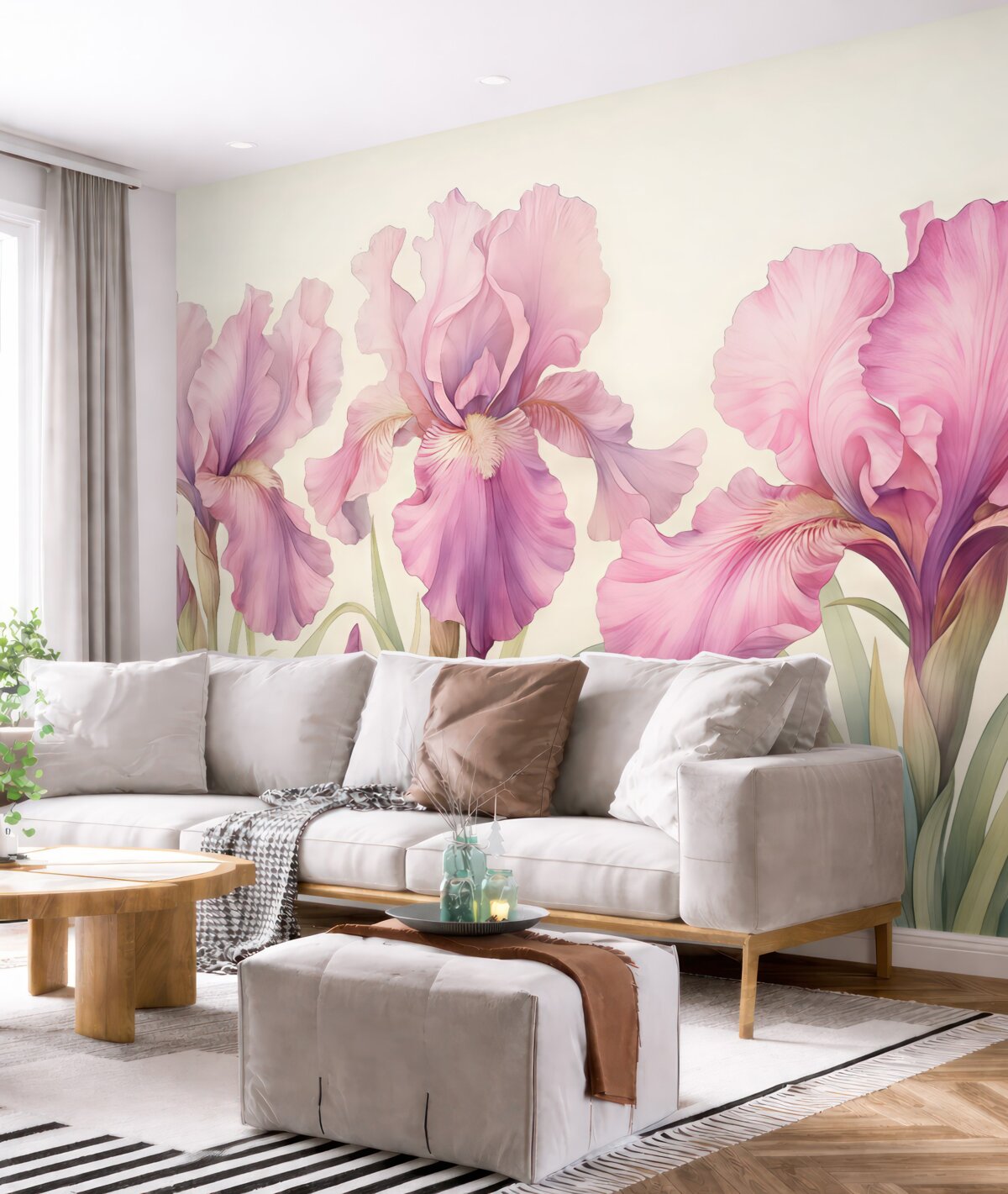 Fototapeta Kwitnące różowe fioletowe irysy w akwareli.