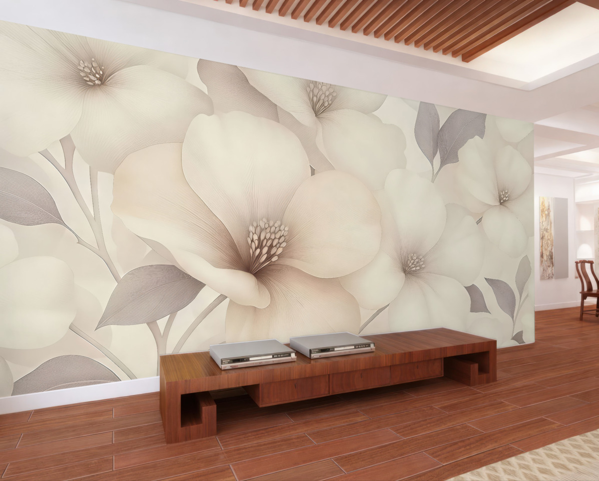 Fototapeta Kwiaty akrylowe, bukiet kwiatowy, przyroda, pastelowe beżowe odcienie.