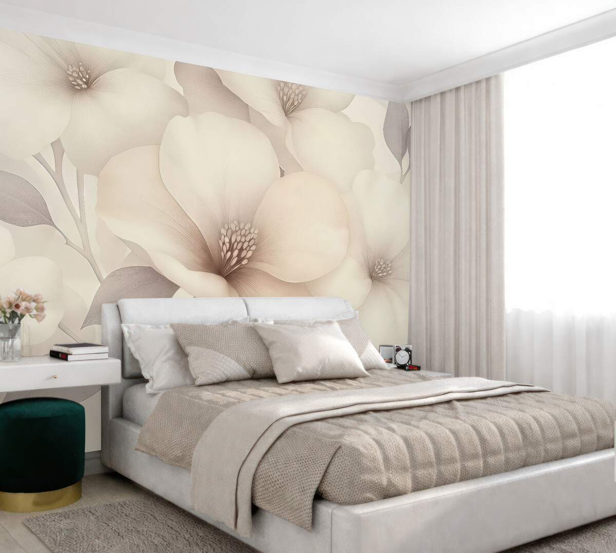 Fototapeta Kwiaty akrylowe, bukiet kwiatowy, przyroda, pastelowe beżowe odcienie.