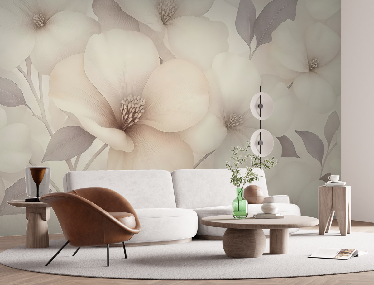 Fototapeta Kwiaty akrylowe, bukiet kwiatowy, przyroda, pastelowe beżowe odcienie.