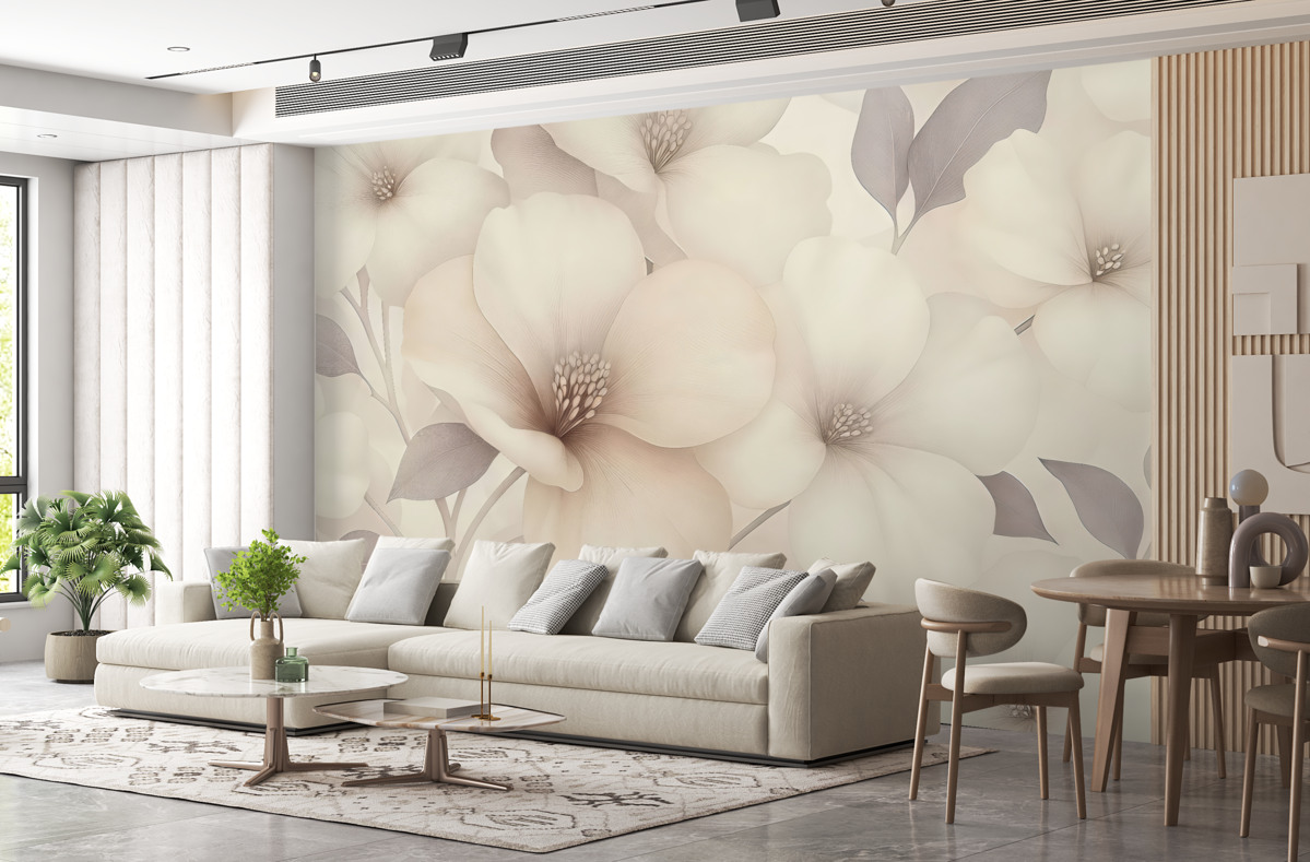 Fototapeta Kwiaty akrylowe, bukiet kwiatowy, przyroda, pastelowe beżowe odcienie.