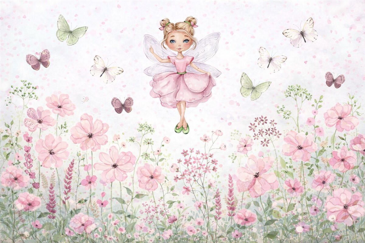 Fototapeta Wróżka między kwiatuszkami i motylami.