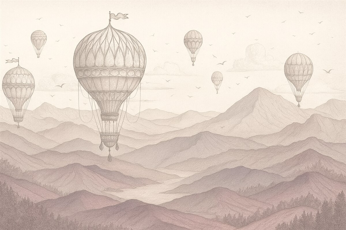 Fototapeta Balony oraz szczyty górskie.