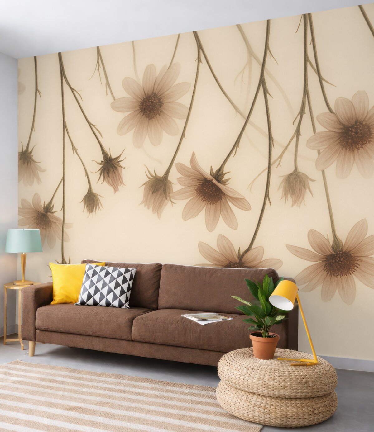 Fototapeta Subtelne kwiaty w mgle opadające z góry w odcieniach różu.