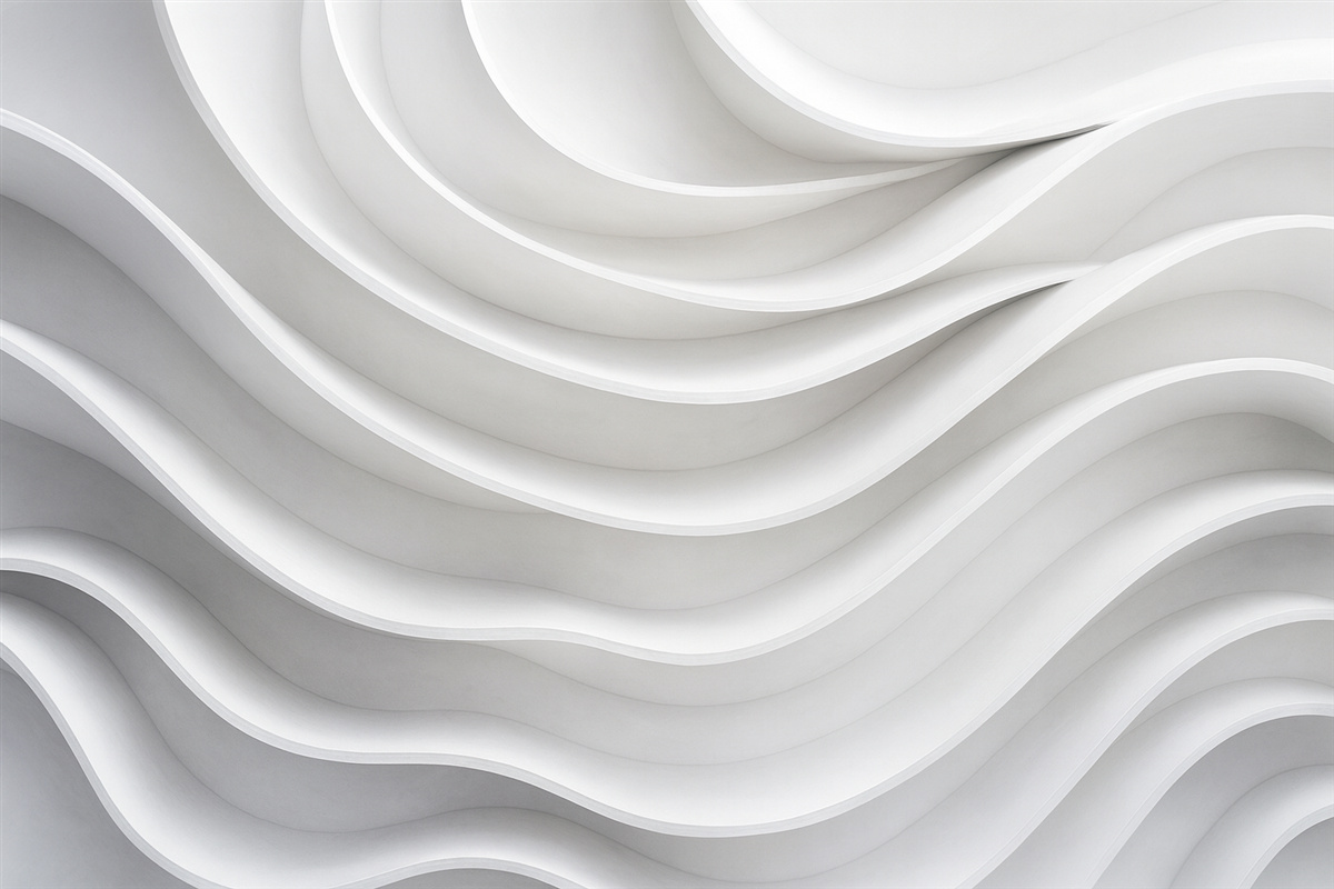 Fototapeta Biały trójwymiarowy abstrakcyjny kształt fali objętości.