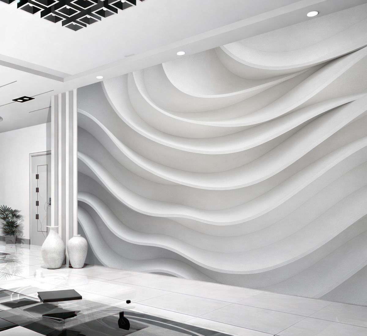 Fototapeta Biały trójwymiarowy abstrakcyjny kształt fali objętości.