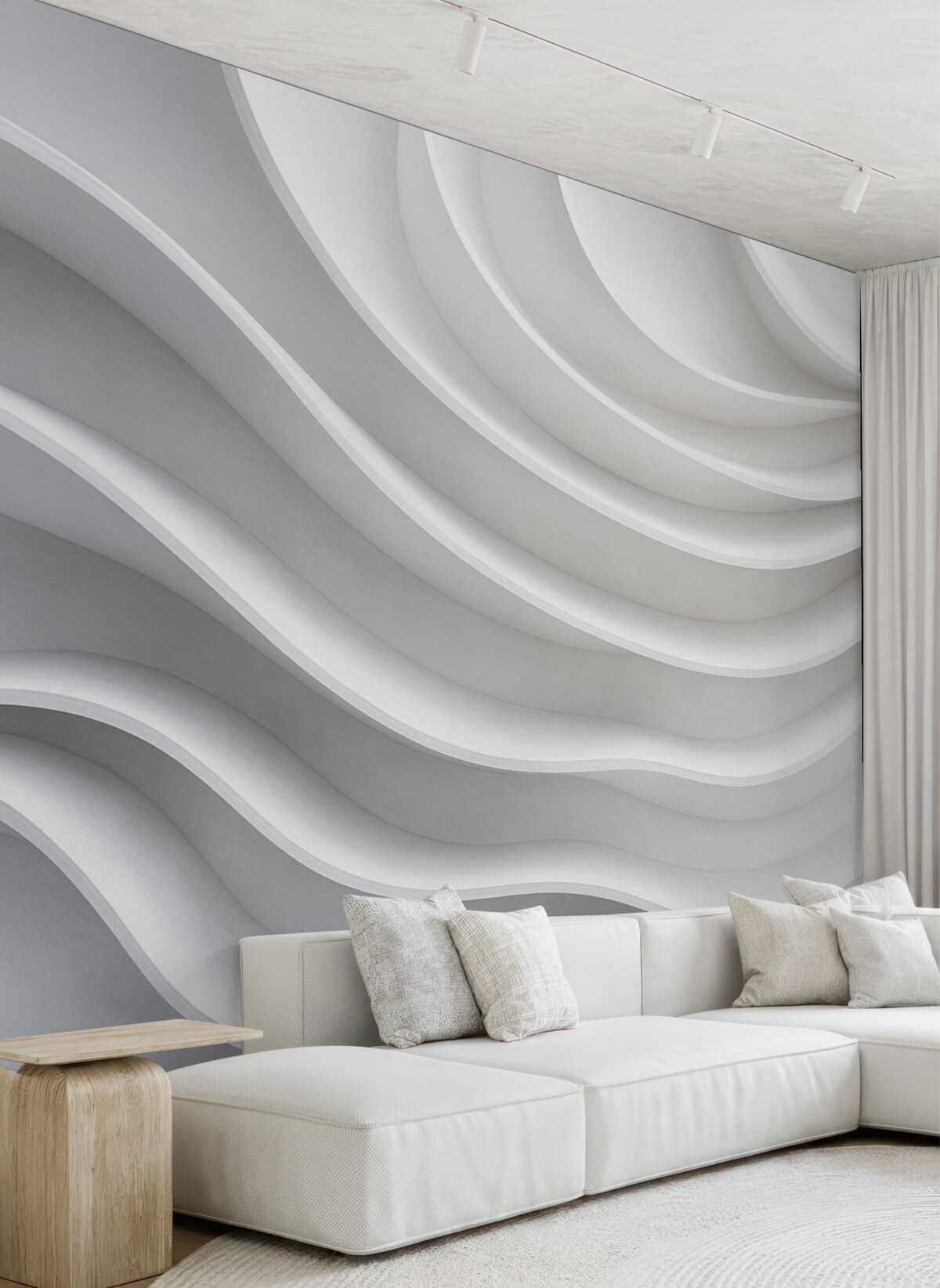 Fototapeta Biały trójwymiarowy abstrakcyjny kształt fali objętości.