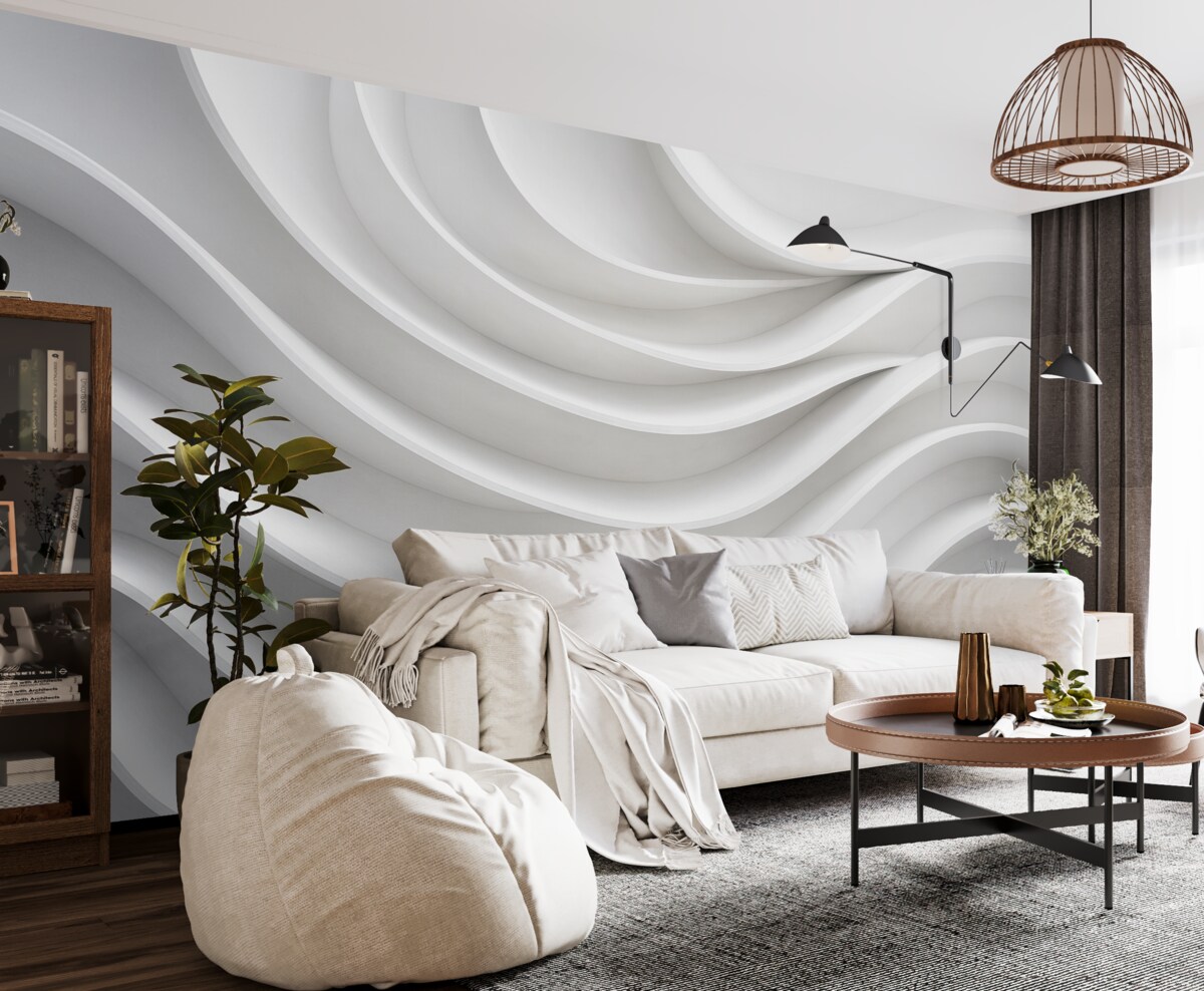 Fototapeta Biały trójwymiarowy abstrakcyjny kształt fali objętości.