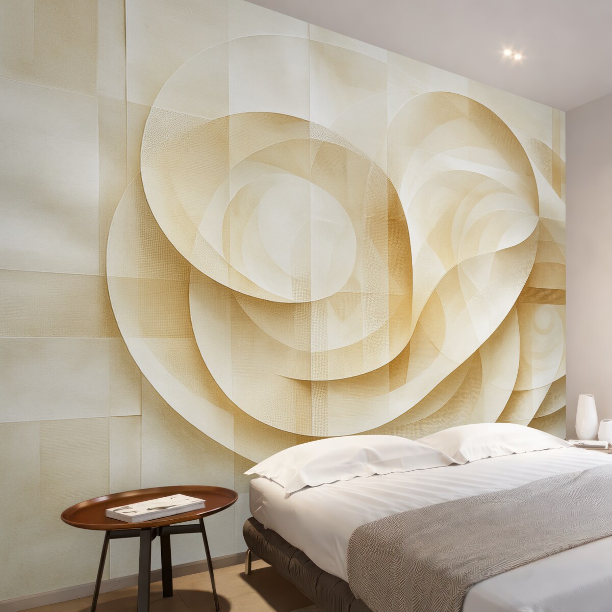 Fototapeta Beżowa abstrakcja z różnorodnymi fakturami, w stylu wielowarstwowych płyt i sieci.