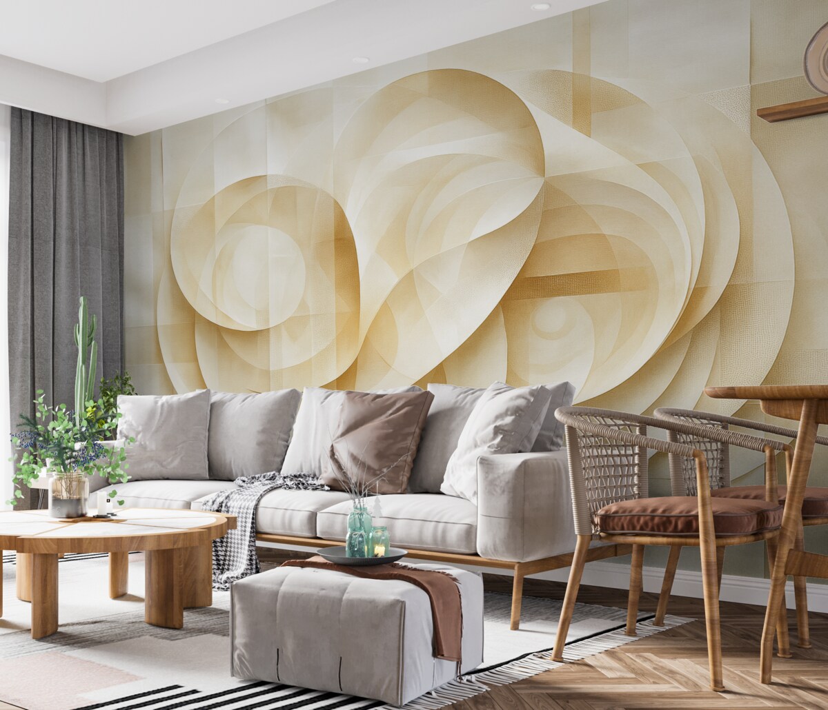 Fototapeta Beżowa abstrakcja z różnorodnymi fakturami, w stylu wielowarstwowych płyt i sieci.