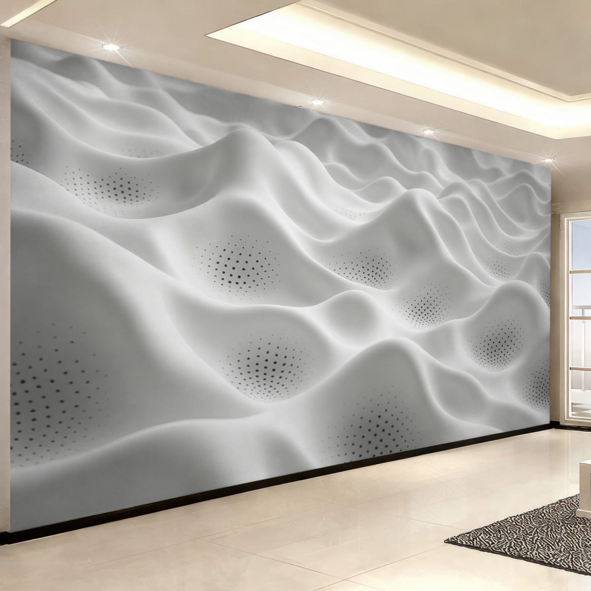 Fototapeta Minimalistyczne oraz abstrakcyjne białe pagórki z falami i krzywymi.