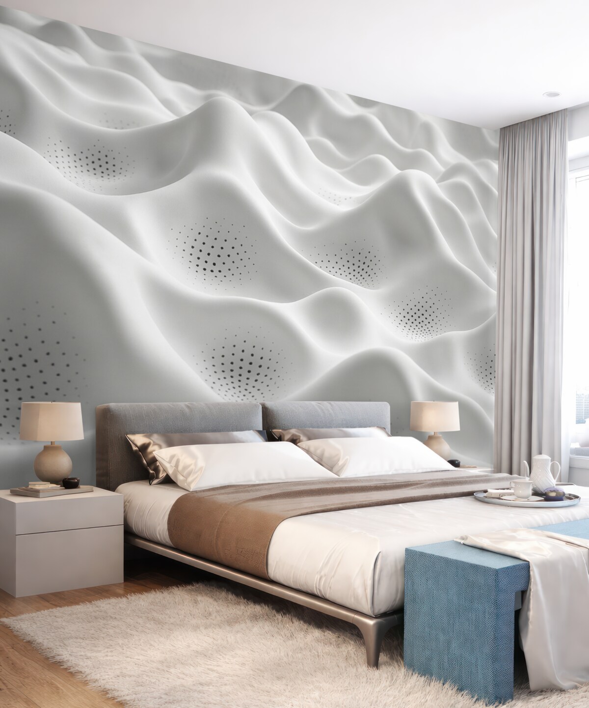 Fototapeta Minimalistyczne oraz abstrakcyjne białe pagórki z falami i krzywymi.