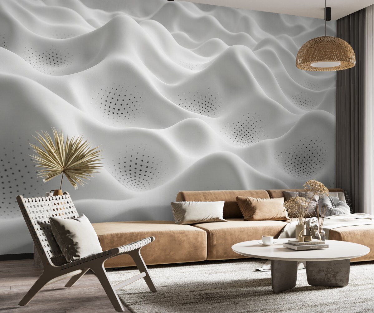 Fototapeta Minimalistyczne oraz abstrakcyjne białe pagórki z falami i krzywymi.
