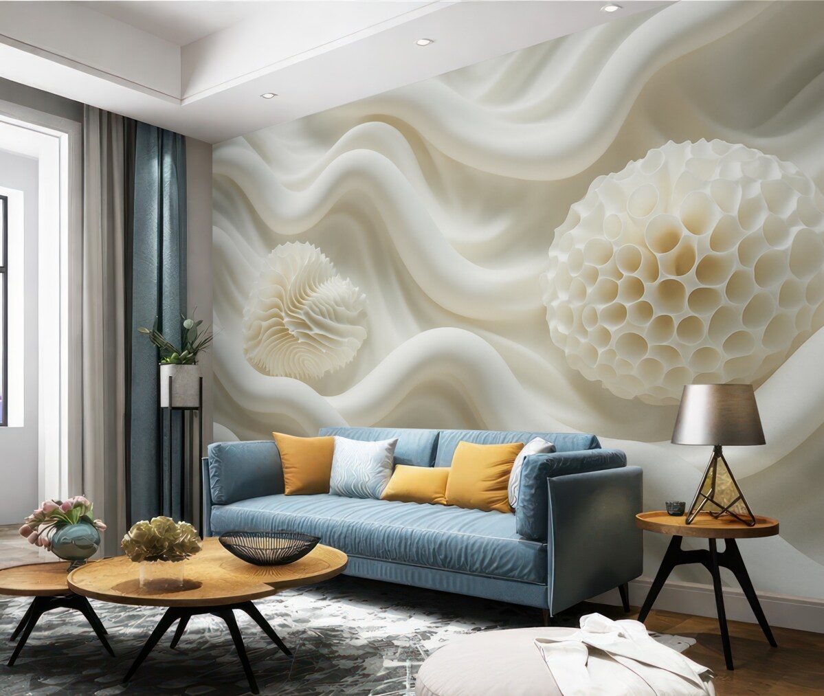 Fototapeta Abstrakcyjne faliste tło jasnych form w stylu 3D.