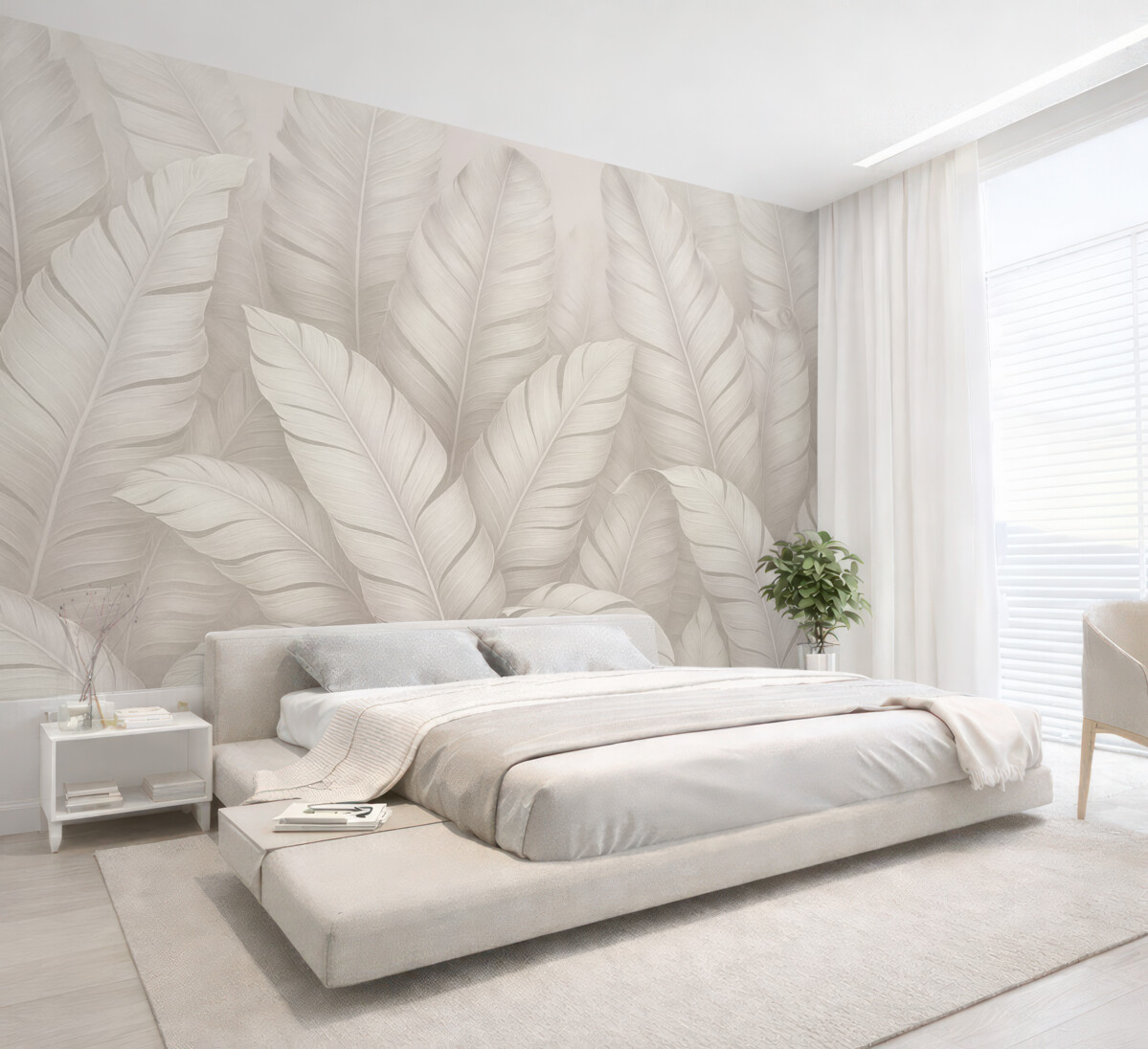 Fototapeta Stylowe pastelowe tropikalne beżowe liście.