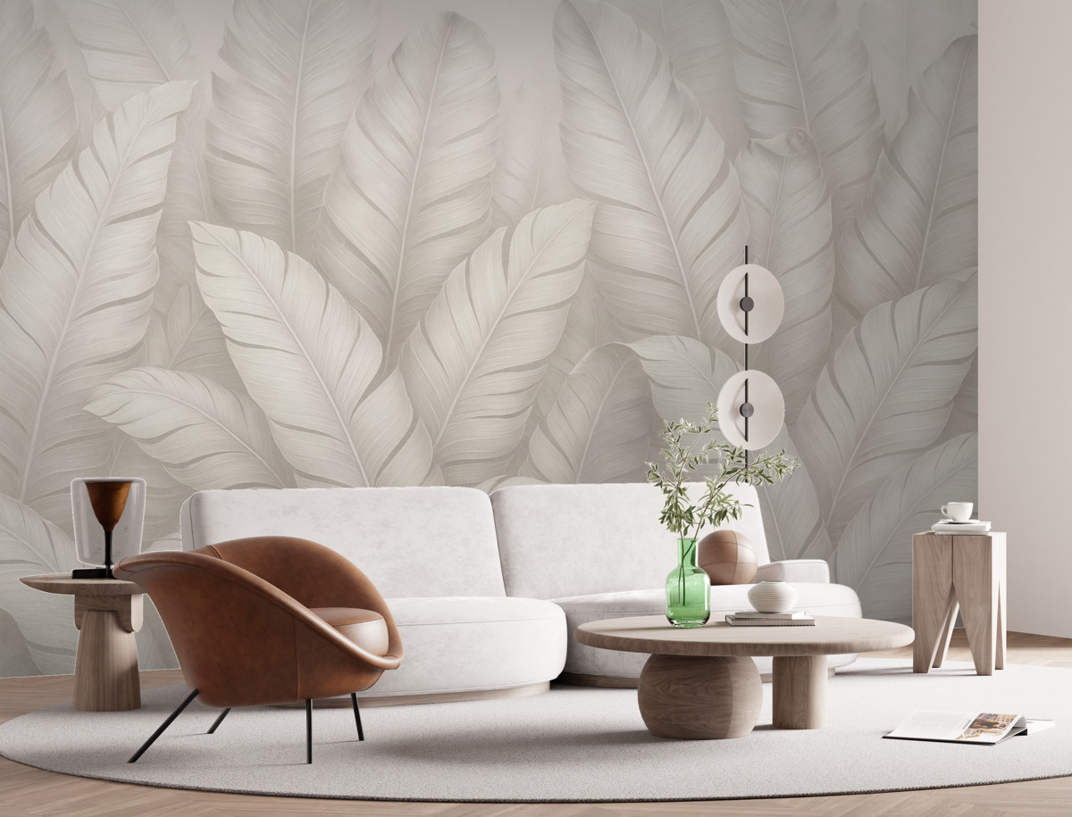 Fototapeta Stylowe pastelowe tropikalne beżowe liście.