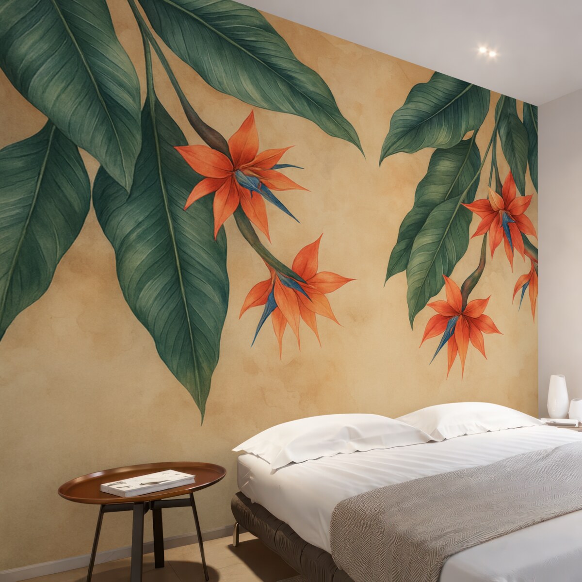 Fototapeta Tropikalny kwiat na beżowym tle w akwareli.