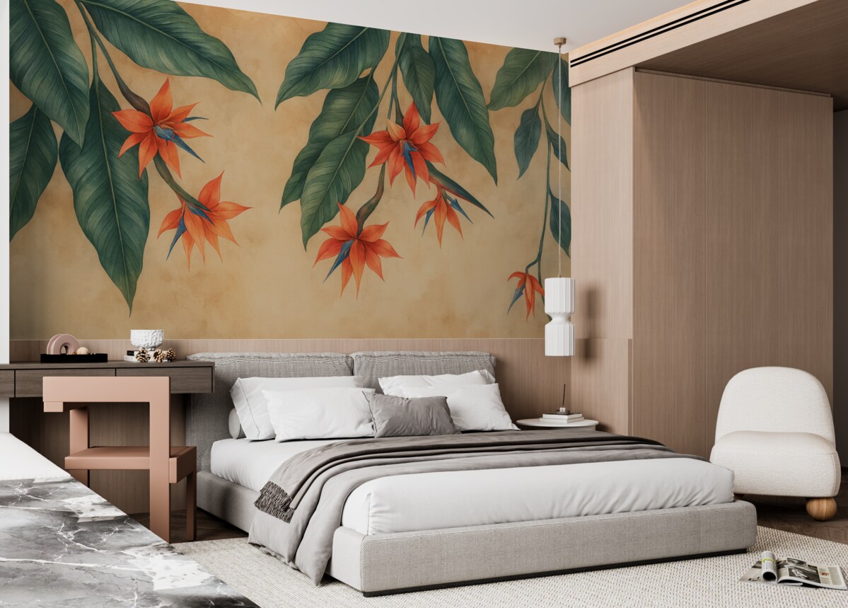 Fototapeta Tropikalny kwiat na beżowym tle w akwareli.