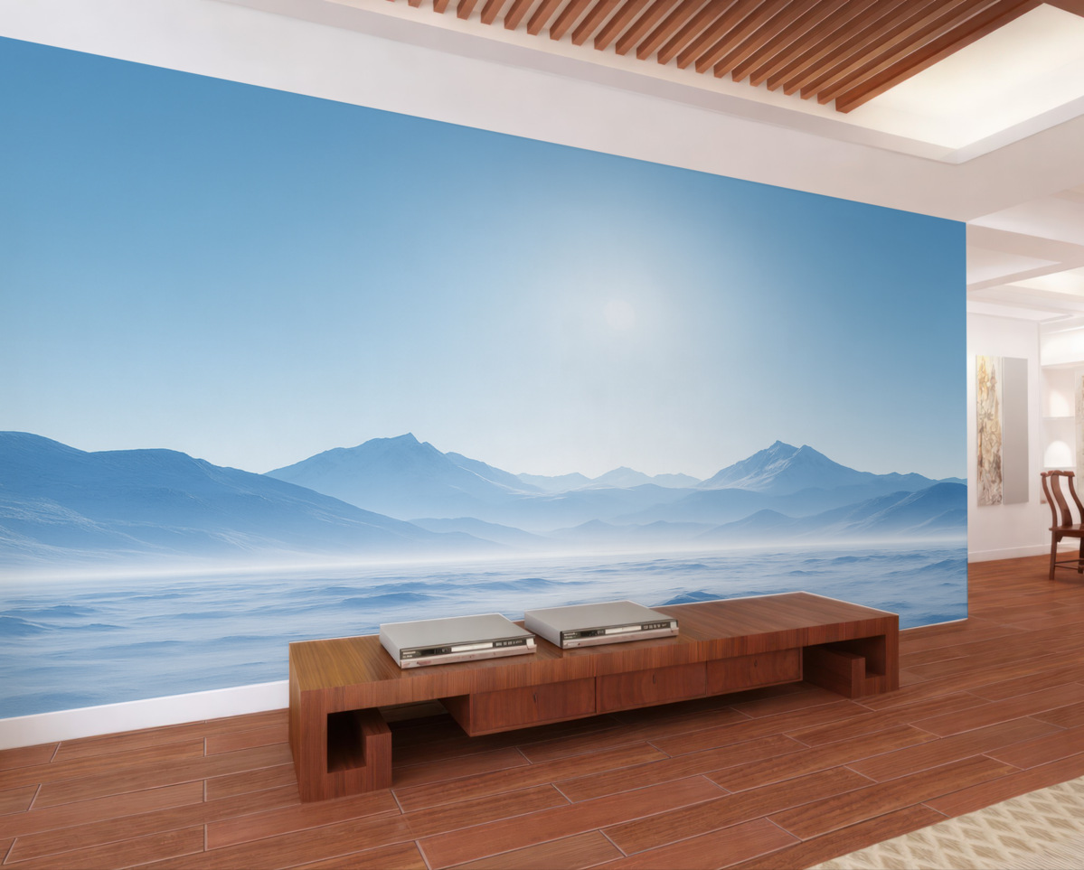 Fototapeta Niebieskie szczyty i słońce.