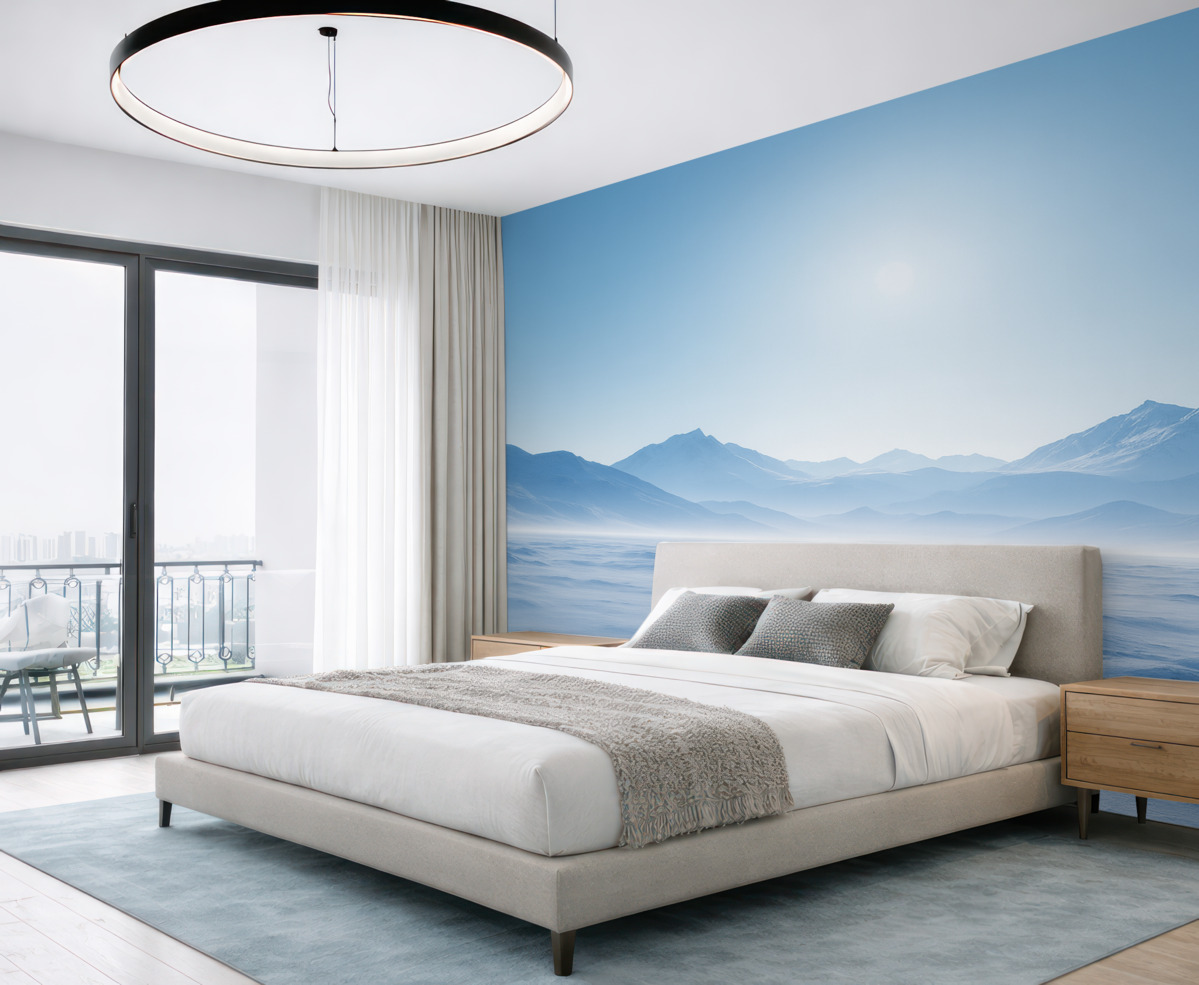 Fototapeta Niebieskie szczyty i słońce.