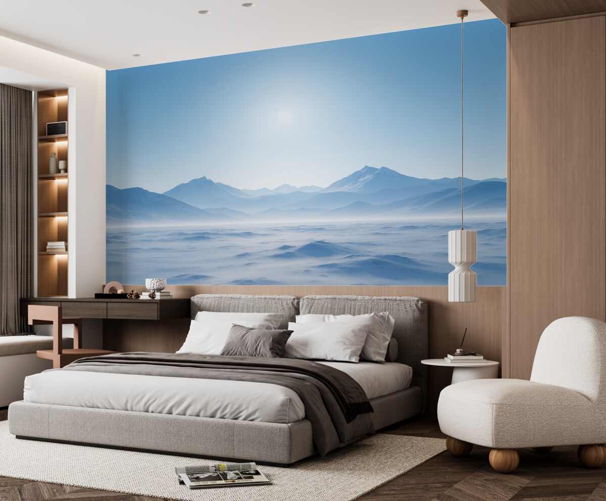 Fototapeta Niebieskie szczyty i słońce.