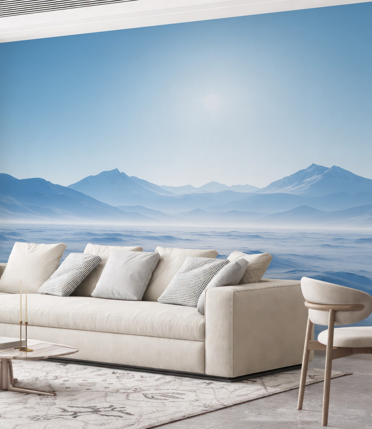 Fototapeta Niebieskie szczyty i słońce.