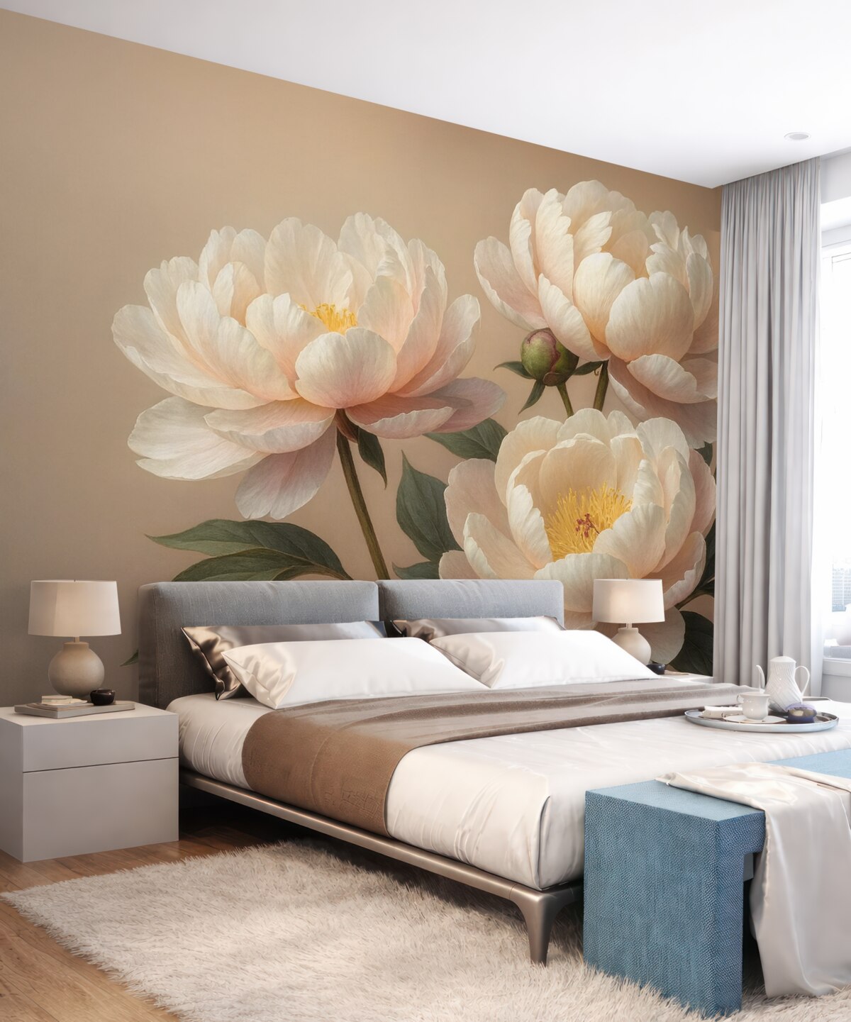 Fototapeta Kwiaty piwonii, w odcieniu beżowym, mlecznym.