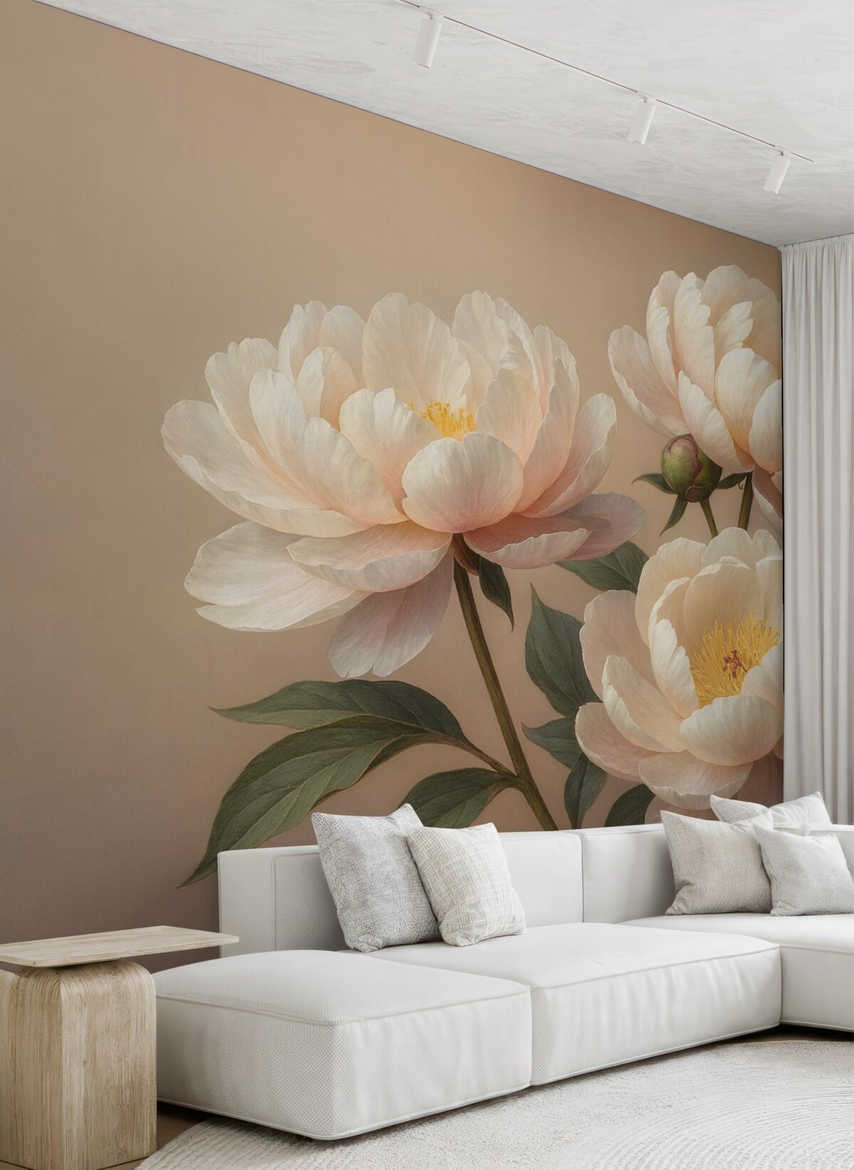 Fototapeta Kwiaty piwonii, w odcieniu beżowym, mlecznym.