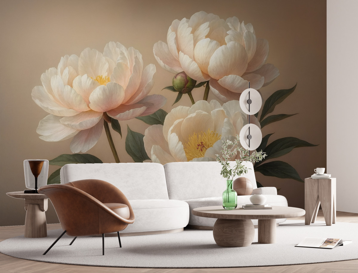 Fototapeta Kwiaty piwonii, w odcieniu beżowym, mlecznym.