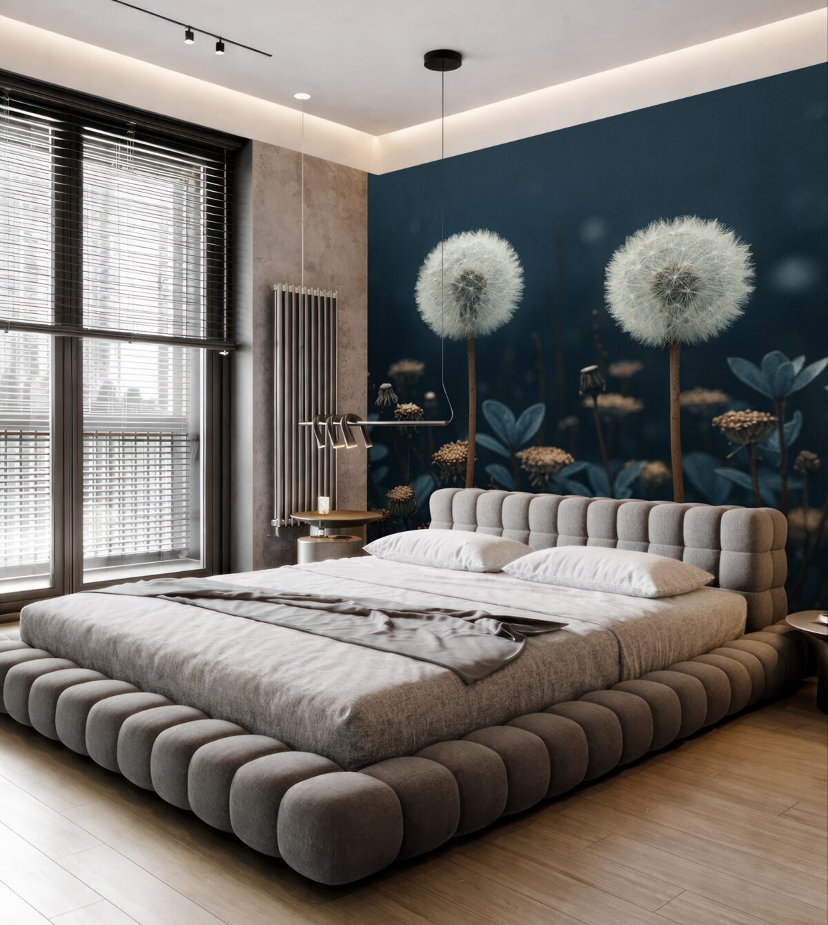 Fototapeta Mniszek lekarski, błękitny, trzy mniszki lecznicze.