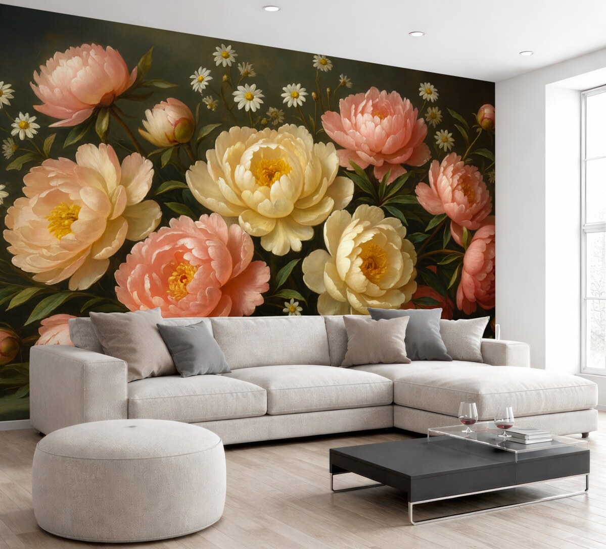 Fototapeta Bukiet piwonii w odcieniach beżu i różu.