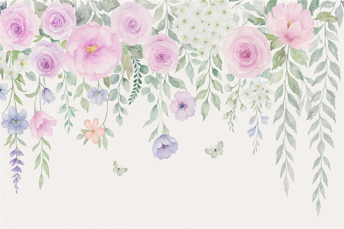 Fototapeta Kwiaty i motyle wiszące w powietrzu.