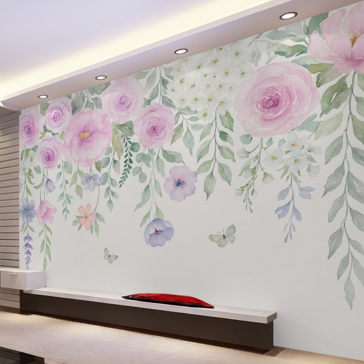 Fototapeta Kwiaty i motyle wiszące w powietrzu.