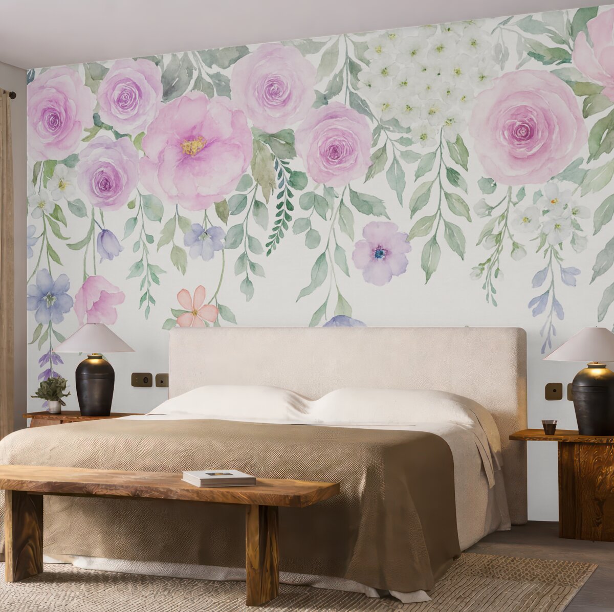 Fototapeta Kwiaty i motyle wiszące w powietrzu.