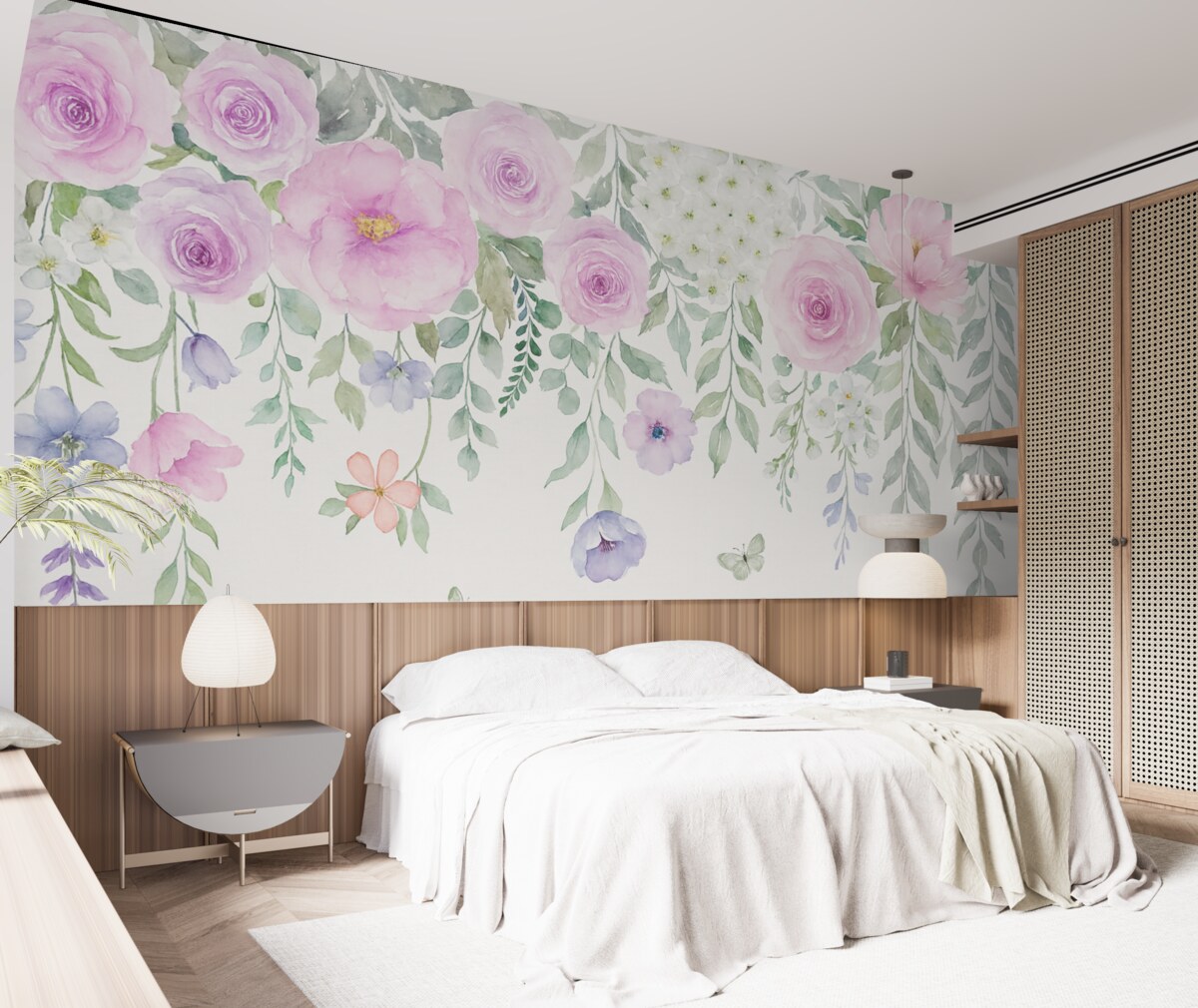 Fototapeta Kwiaty i motyle wiszące w powietrzu.