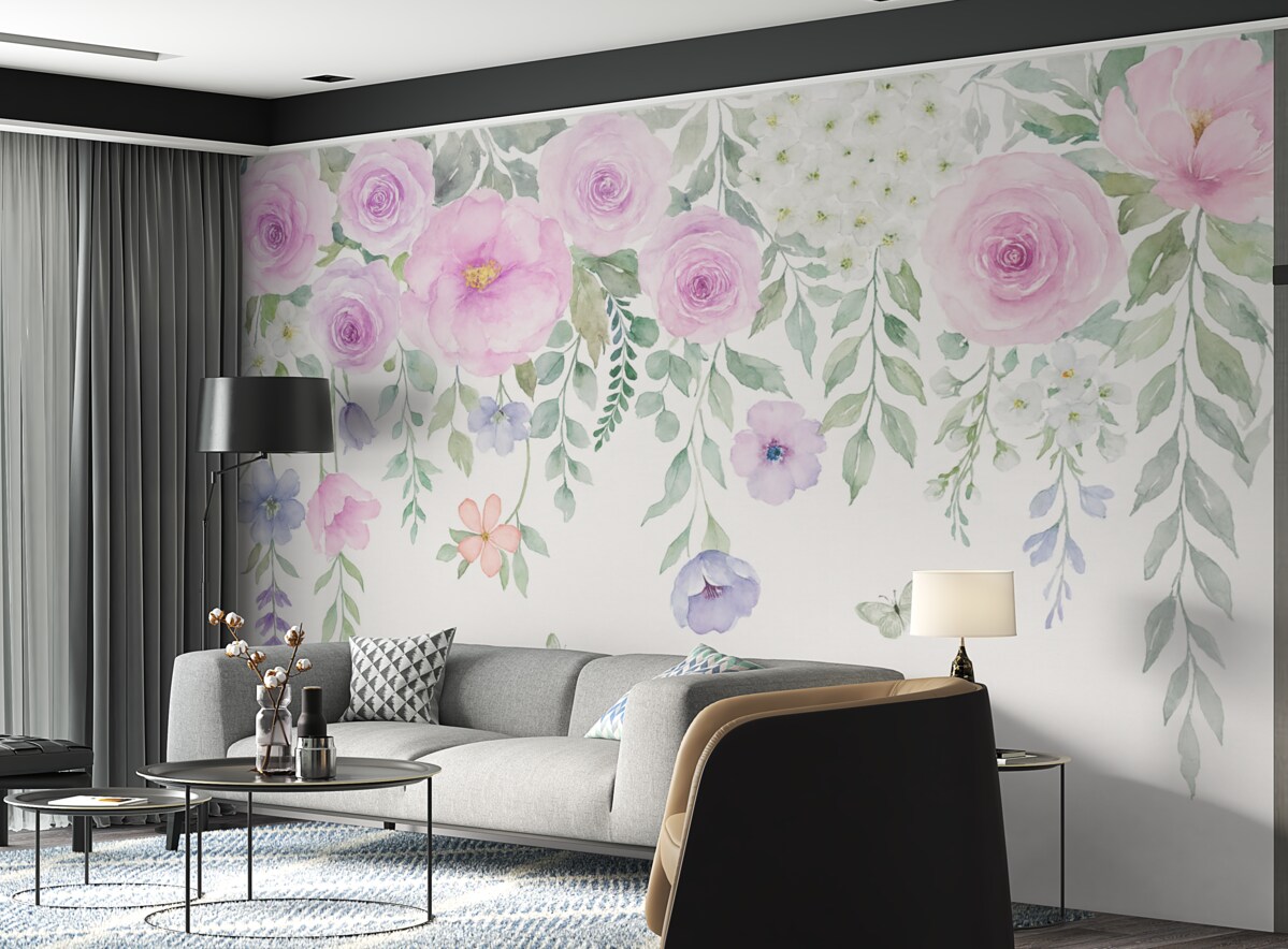 Fototapeta Kwiaty i motyle wiszące w powietrzu.