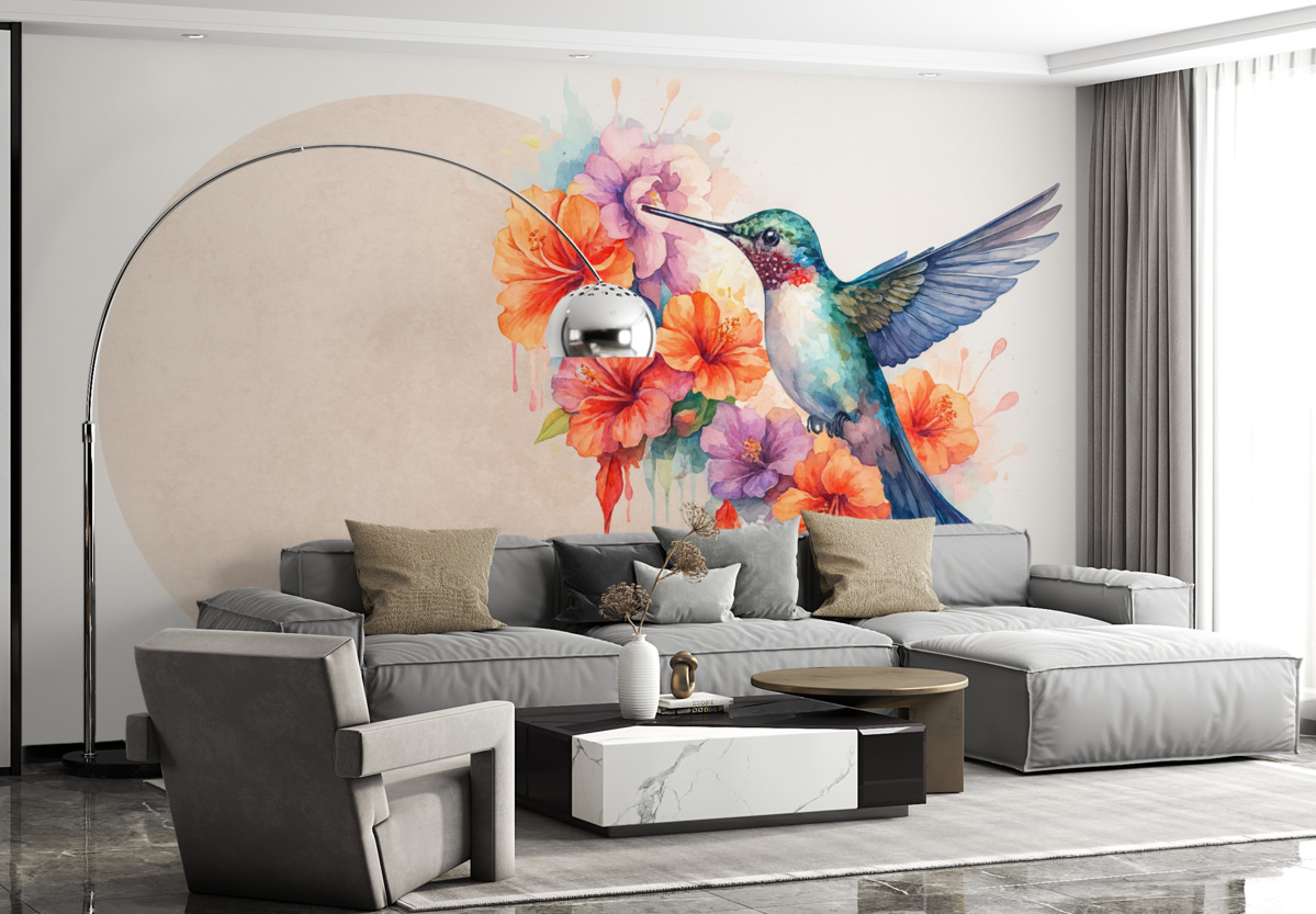 Fototapeta Koliber, rośliny, okrąg, jasnobeżowy.