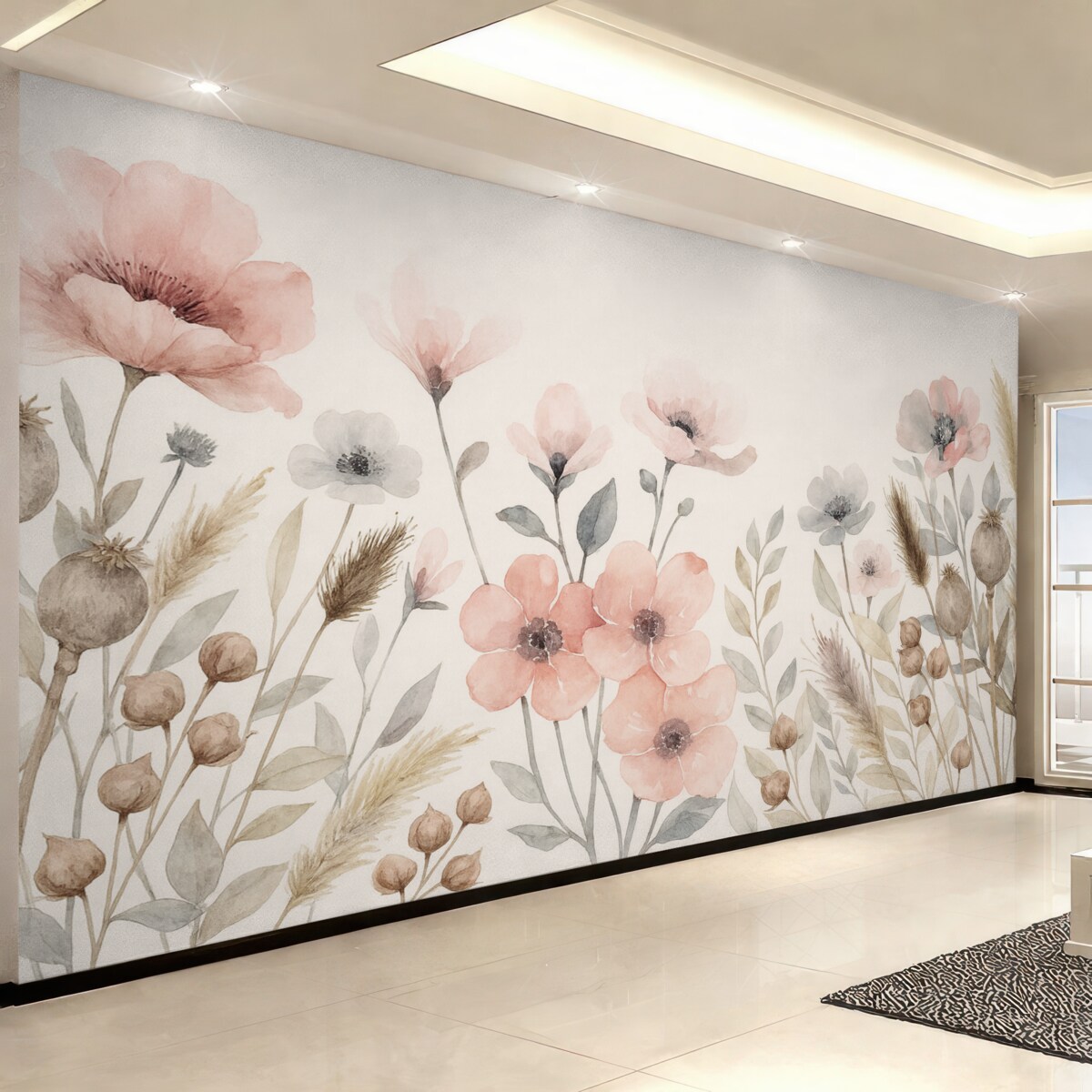 Fototapeta Maki, jasnoszary odcień, farby wodne.